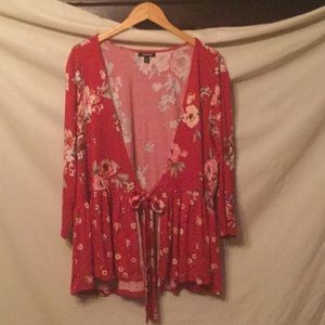 Torrid red floral tie front top